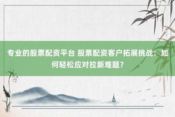 专业的股票配资平台 股票配资客户拓展挑战：如何轻松应对拉新难题？