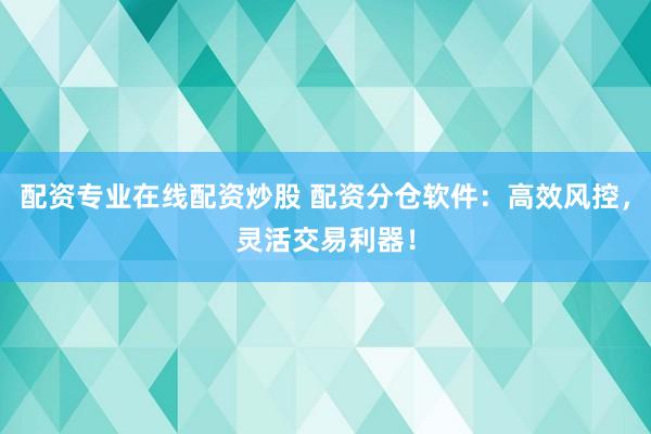 配资专业在线配资炒股 配资分仓软件：高效风控，灵活交易利器！