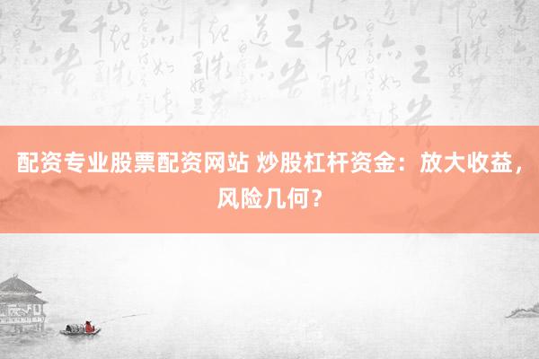 配资专业股票配资网站 炒股杠杆资金：放大收益，风险几何？