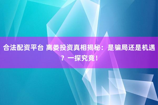 合法配资平台 离娄投资真相揭秘：是骗局还是机遇？一探究竟！