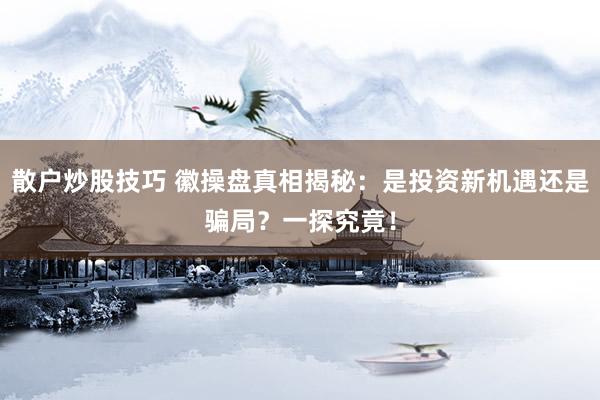 散户炒股技巧 徽操盘真相揭秘：是投资新机遇还是骗局？一探究竟！