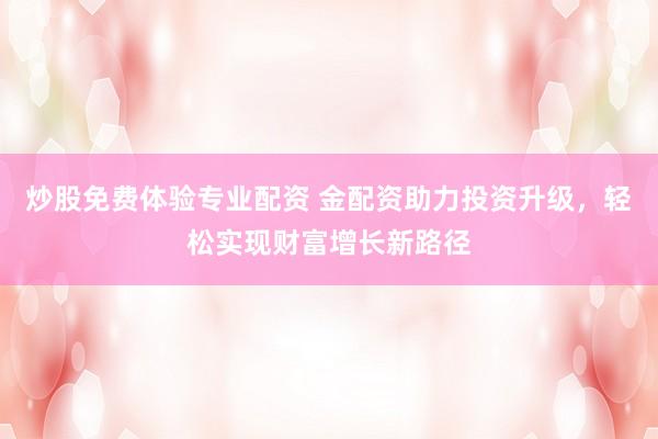 炒股免费体验专业配资 金配资助力投资升级，轻松实现财富增长新路径