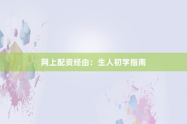 网上配资经由：生人初学指南