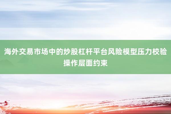 海外交易市场中的炒股杠杆平台风险模型压力校验操作层面约束