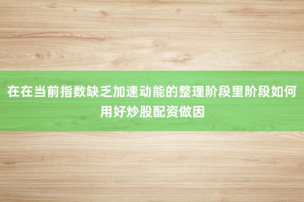 在在当前指数缺乏加速动能的整理阶段里阶段如何用好炒股配资做因