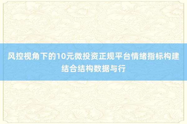 风控视角下的10元微投资正规平台情绪指标构建结合结构数据与行