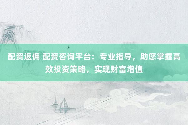 配资返佣 配资咨询平台：专业指导，助您掌握高效投资策略，实现财富增值