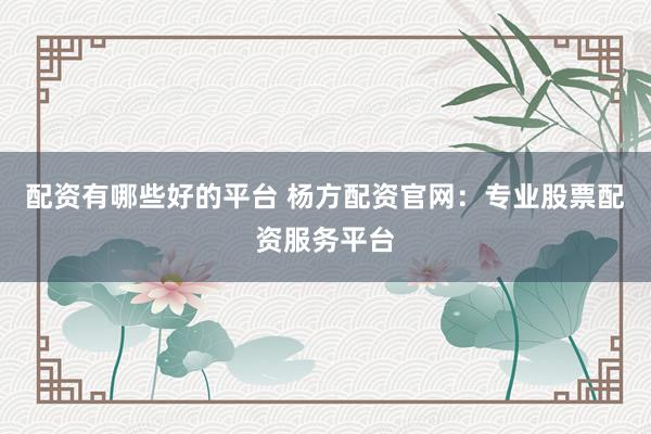 配资有哪些好的平台 杨方配资官网：专业股票配资服务平台