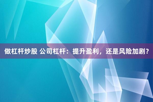 做杠杆炒股 公司杠杆：提升盈利，还是风险加剧？