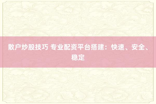 散户炒股技巧 专业配资平台搭建：快速、安全、稳定