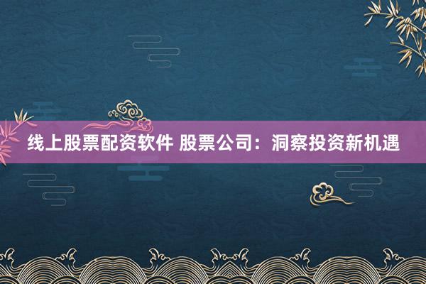 线上股票配资软件 股票公司：洞察投资新机遇