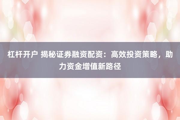 杠杆开户 揭秘证券融资配资：高效投资策略，助力资金增值新路径